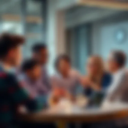 A diverse group of people discussing cryptocurrency in a modern office setting, showcasing collaboration and innovation.
