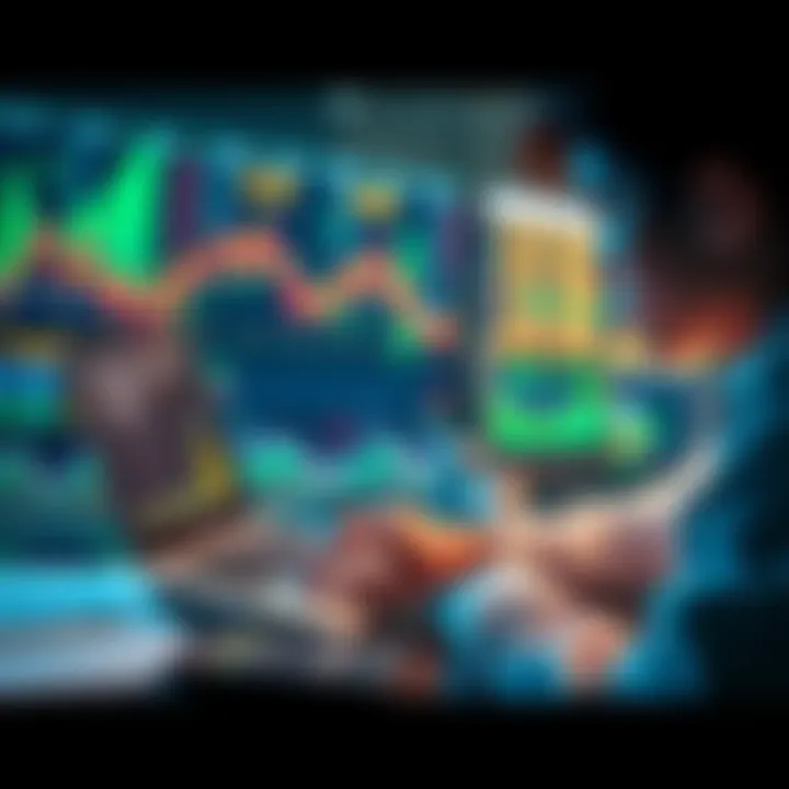 Lending USDC A person reviewing financial data on a laptop, focusing on earning interest from lending USDC, with a calculator and charts beside them.