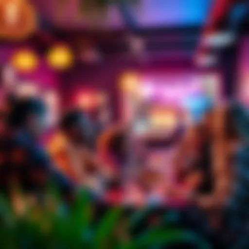 A lively gathering of diverse individuals at an LGBT-friendly café, sharing laughs and connecting over drinks.