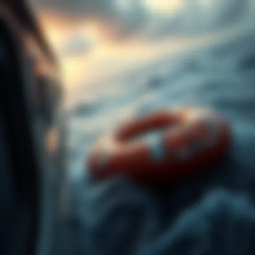 A life raft slowly drifting away from a sinking boat in rough waters, highlighting a moment of desperation.