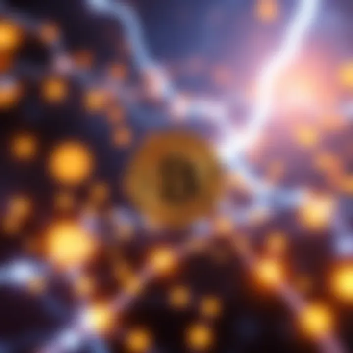 Lightning Network for Bitcoin Payments A visual representation of the Lightning Network showcasing fast Bitcoin transactions with digital symbols and connections.