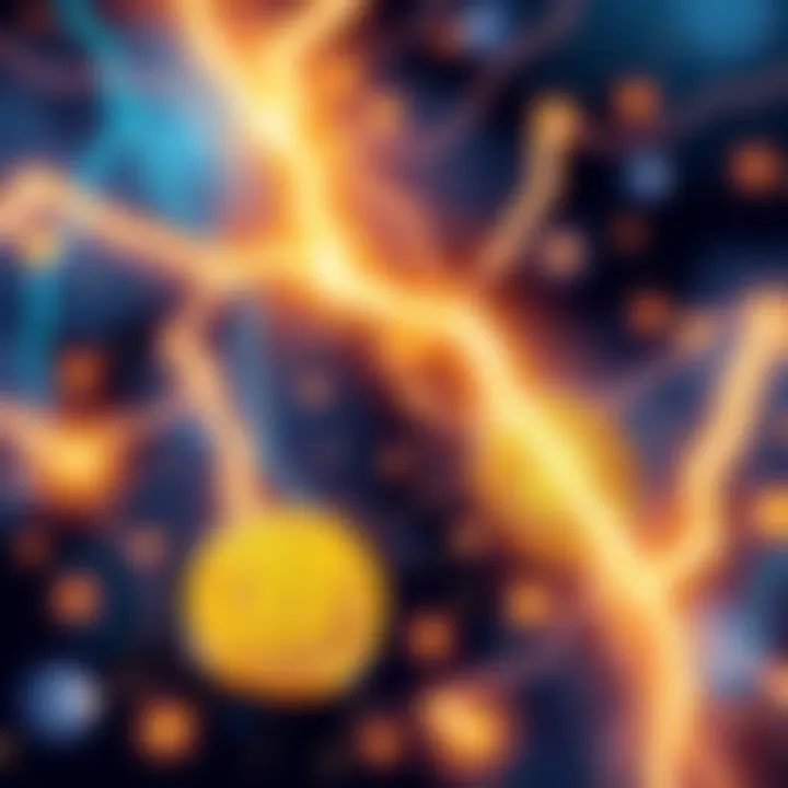 A visual representation of the Lightning Network showing fast Bitcoin transactions with a symbol of lightning and Bitcoin logo.