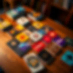 A collection of colorful Limited Cards spread out on a wooden table, showcasing different designs and styles.