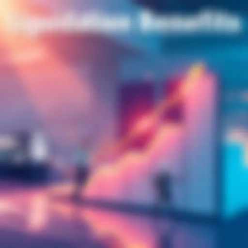 An illustration showing a business revitalizing after liquidation, with a graph trending upwards and workers celebrating success