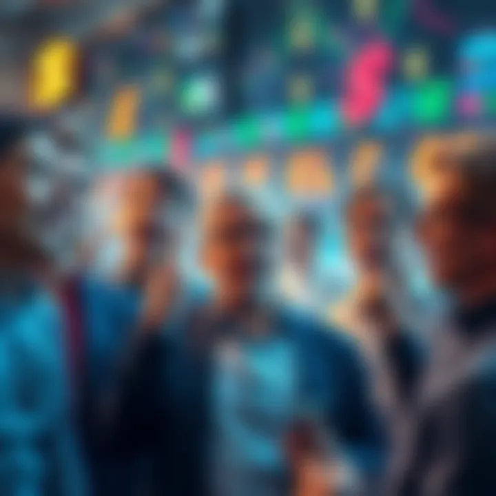 Investors reacting to a sudden surge in market liquidity with excitement and concern, showcasing various expressions and discussions. Currency symbols in the background.