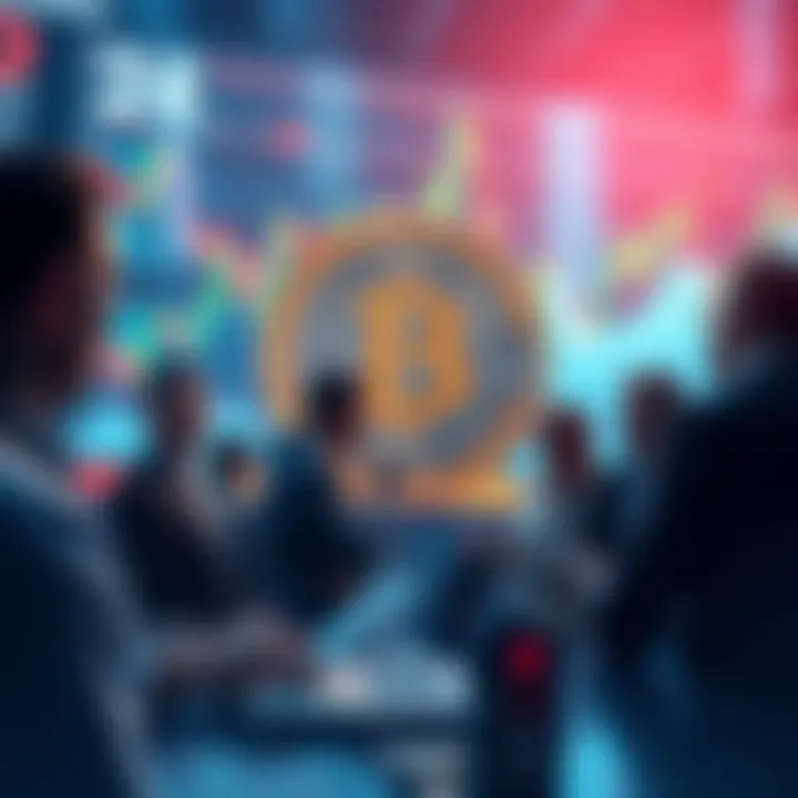 Litecoin Price Discussion People discussing the price of Litecoin with charts and graphs in the background.