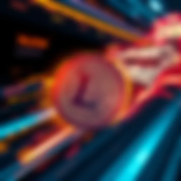 A graphic showing Litecoin symbol with cash being transferred quickly, representing low fees and fast transactions