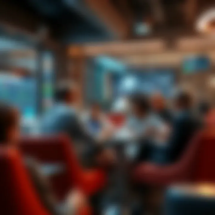 Discussion on Litecoin Markets A group of people discussing Litecoin trading strategies and market trends in a relaxed setting.