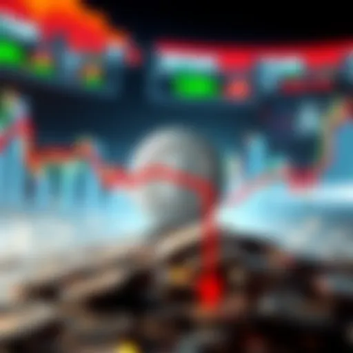A graphic showing Litecoin performing well against a backdrop of declining cryptocurrency market values, with red arrows symbolizing losses for other coins.