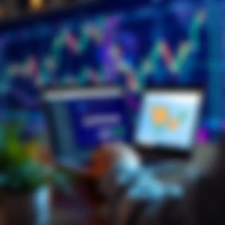 LLC and Coinbase Account A person using a laptop to explore cryptocurrency options for their LLC account on Coinbase, with financial charts in the background.