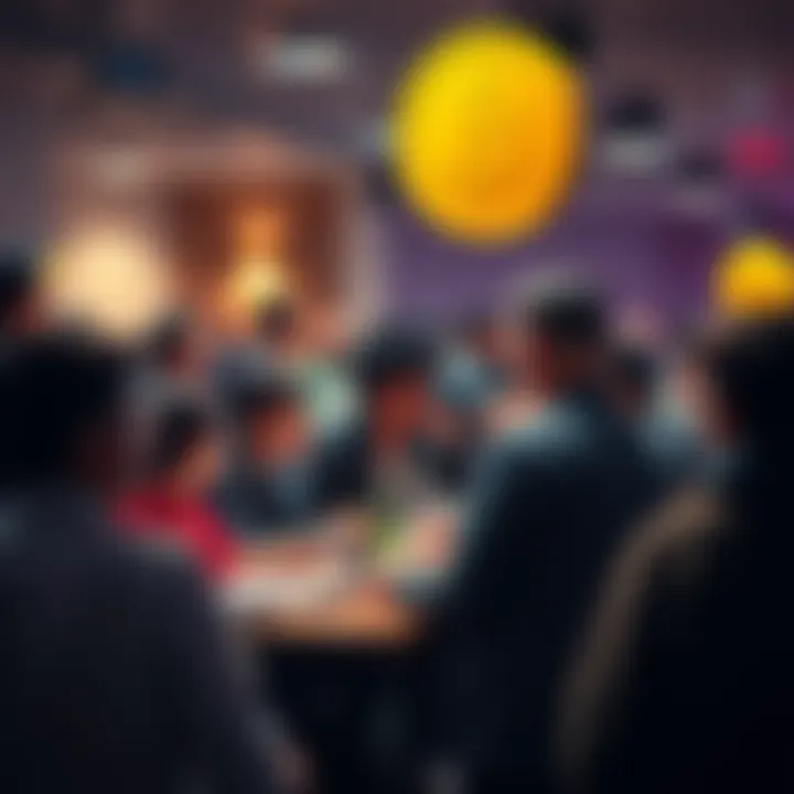 People gathered at a Bitcoin meetup, sharing ideas and discussing cryptocurrency.