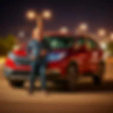 A local man stands proudly next to his newly purchased 2014 Honda CRV after winning it at a public auction.