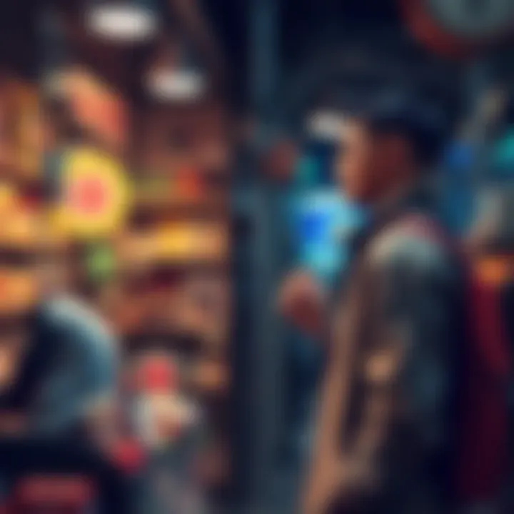 A person in a local shop talking to the shopkeeper about accepting Bitcoin, promoting cryptocurrency conversations