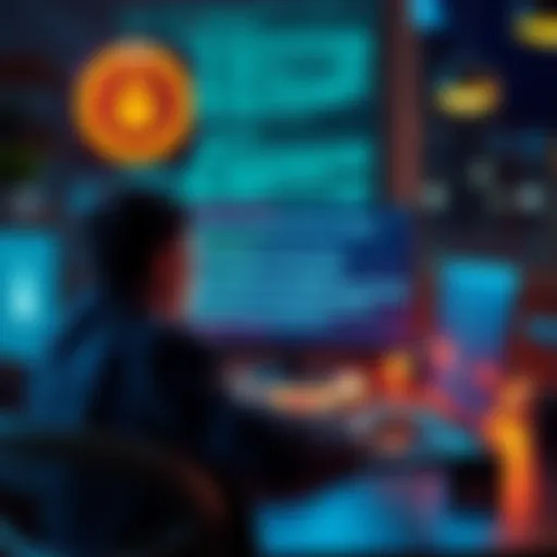 A person sitting at a desk looking frustrated while trying to log into a laptop, with login error messages on the screen.