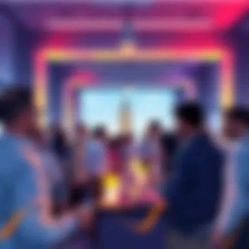 Group of people networking at the London Meetup, discussing crypto and game development.