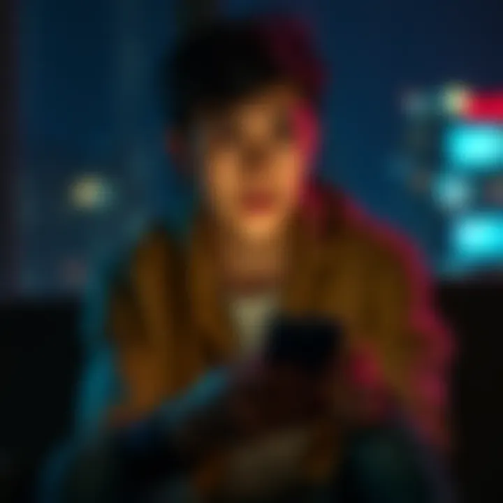 Person looking at phone with a sad expression A person sitting alone, staring at their smartphone with a sad look, reflecting feelings of loneliness and the temptation of social media connections.