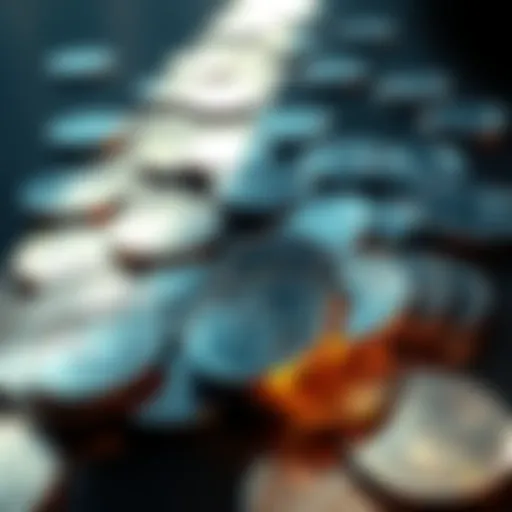 A graphic showing Litecoin coins scattered with a shadowy background, representing lost cryptocurrency from 2011-2012.