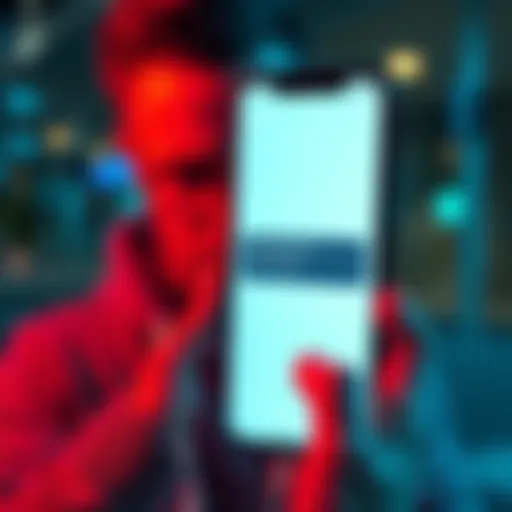 A smartphone screen showing an error message about losing an activity streak, with a frustrated user in the background