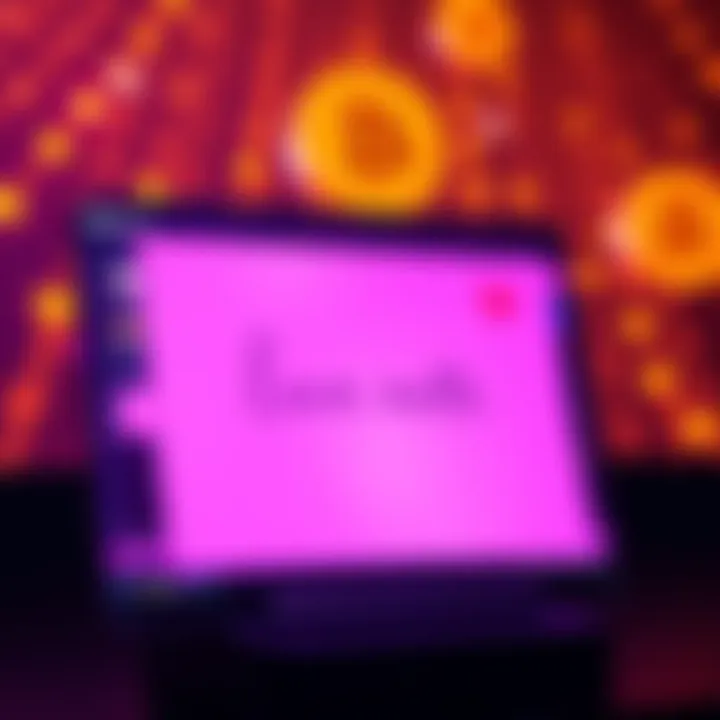 A digital love note displayed on a screen with blockchain elements in the background.