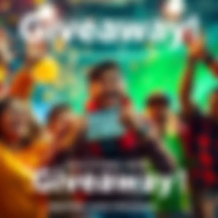 A happy winner holding a Luis Diaz item with a big smile, surrounded by friends cheering