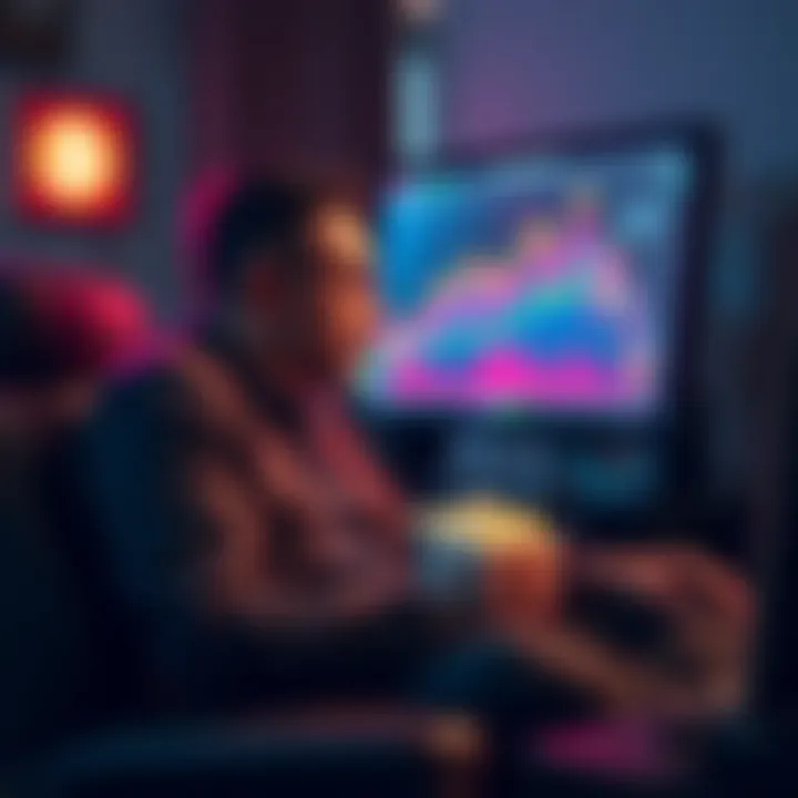 M. Saylor sitting in a relaxed position with popcorn, observing cryptocurrency market trends on a computer screen