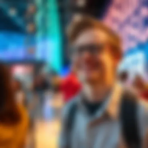 Macaulay Culkin visiting the Nashville Science Center, smiling and interacting with people around him