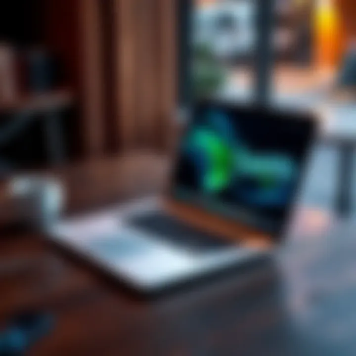 A MacBook laptop open on a wooden table with a coffee cup beside it, highlighting concerns about purchasing from Cashify.