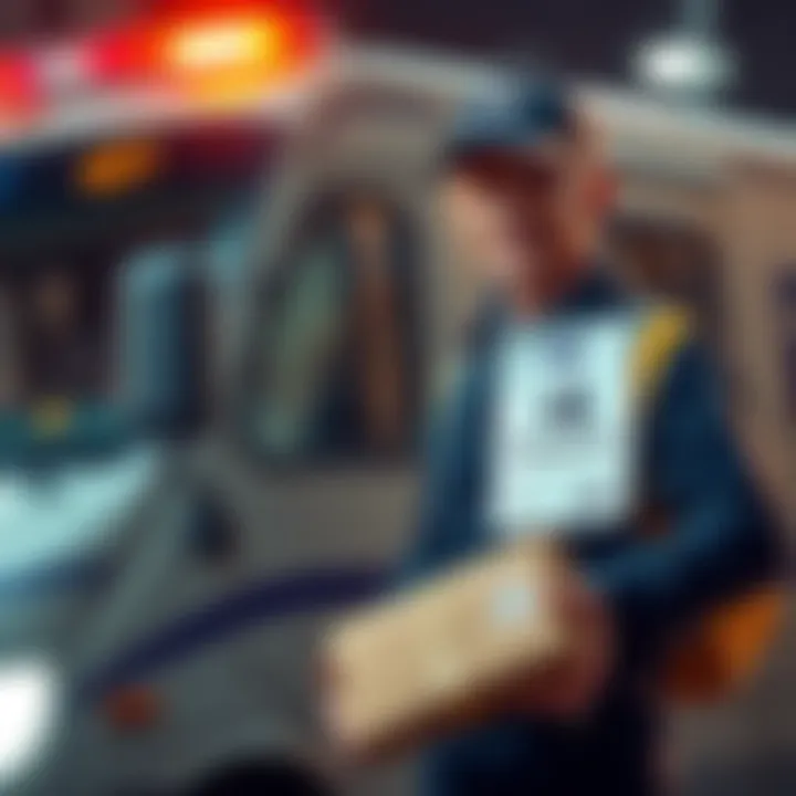 A mailman stands by a delivery truck with a refused package in hand, showing an $8 postage due notice.