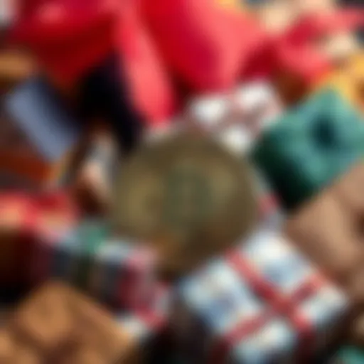 A close-up of a majorship badge alongside colorful parcels, symbolizing rewards and ownership in local villages.