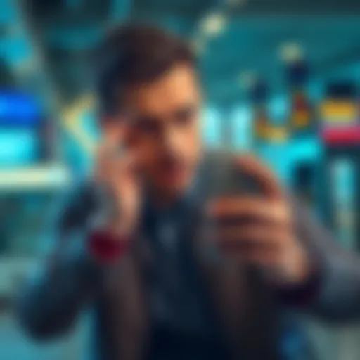 A man looks frustrated while trying to verify his identity on Revolut, holding his phone up for a selfie.