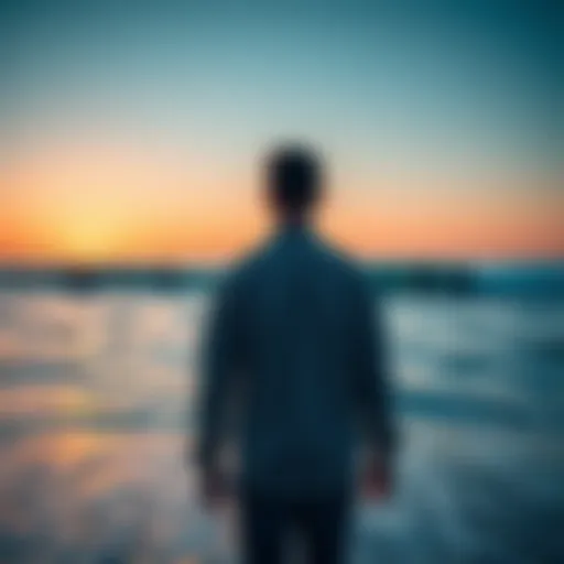 A man stands on the shore, watching a group of people on surfboards catching big waves, symbolizing missed opportunities and financial success.