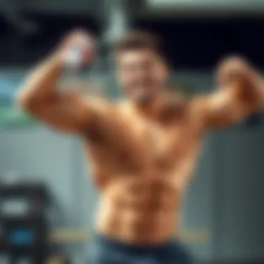 A man smiling and flexing his muscles while holding a can of zero-sugar drink, showing off his fitness progress after losing weight.