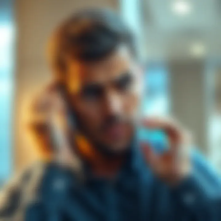 A man appears distressed while on a phone call, reflecting his concern over a financial scam.