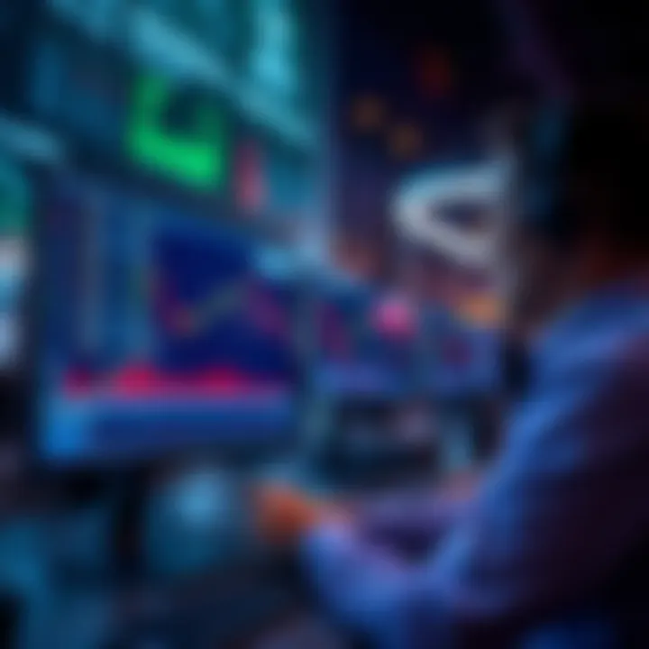 Managing Uniswap V3 Positions A trader analyzing Uniswap V3 positions on a computer screen in a volatile market
