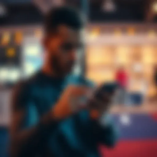 A person reviewing their unused sweat balance on a smartphone, surrounded by icons representing various management options.