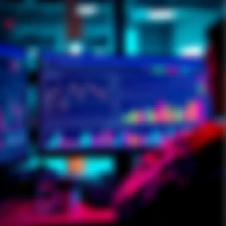 A graphic showing a person analyzing liquidity pool charts and balancing costs on a computer screen