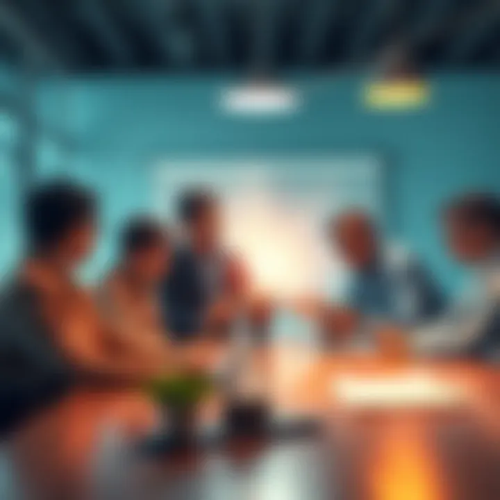 A team leader reviews instructions with sub-agents at a meeting table, emphasizing the importance of following guidelines for campaign success.