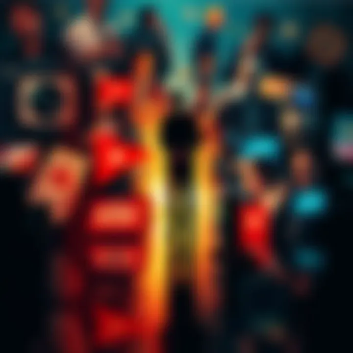 A collage illustrating different forms of manipulation, including media, social interactions, and advertisements affecting people's lives, with a focus on shadows and distorted reflections to represent perception.