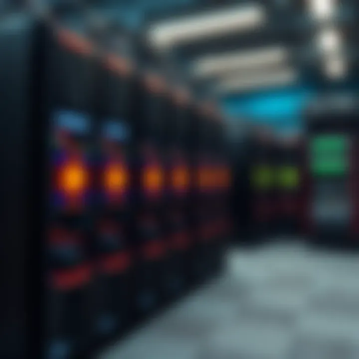 A large mining rig setup dedicated to mining Bitcoin and Kaspa, showcasing multiple powerful servers and equipment in action.