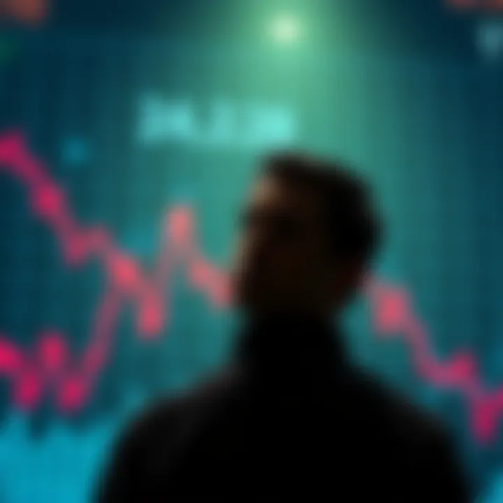 Graph showing declining cryptocurrency prices with a worried person looking at it