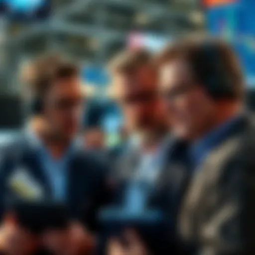 Traders discussing market trends as prices rise, showing expressions of skepticism and concern.