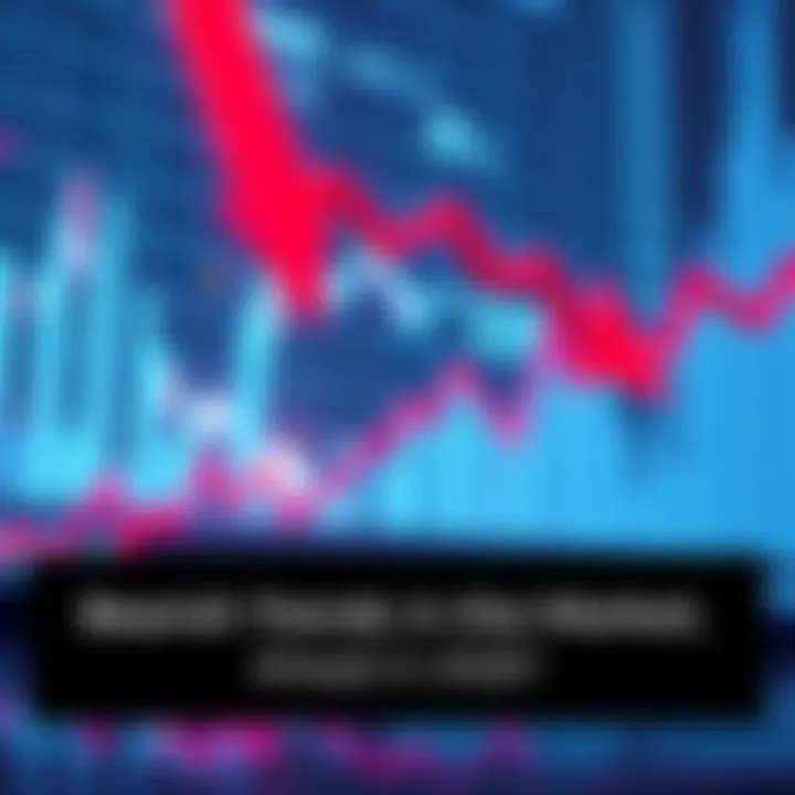 A downward graph showing bearish trends in the stock market with red arrows indicating decline