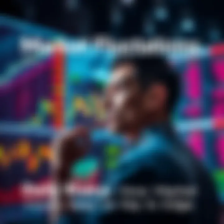 Market Fluctuations A person looking at fluctuating stock market graphs with a thoughtful expression