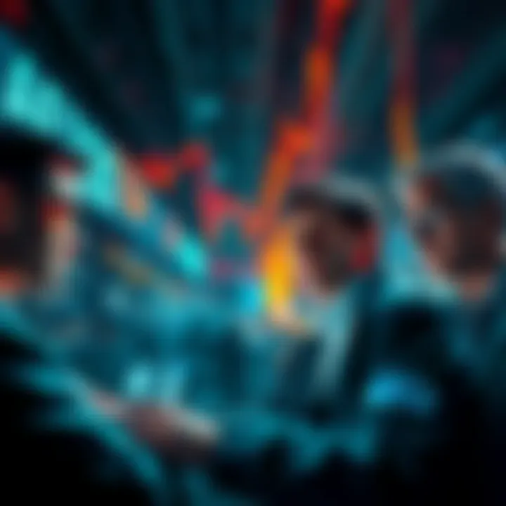 Graphic showing a sudden drop in cryptocurrency market value with traders looking shocked and concerned about losses.