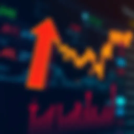Chart showing declining market prices with a downward trend arrow