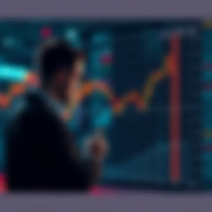 Graph showing declining market performance with worried investors looking at the chart