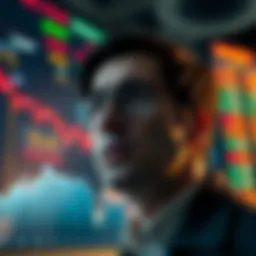 Market Stability A person looking worriedly at stock market charts with declining numbers, symbolizing the struggle for stability in investments.