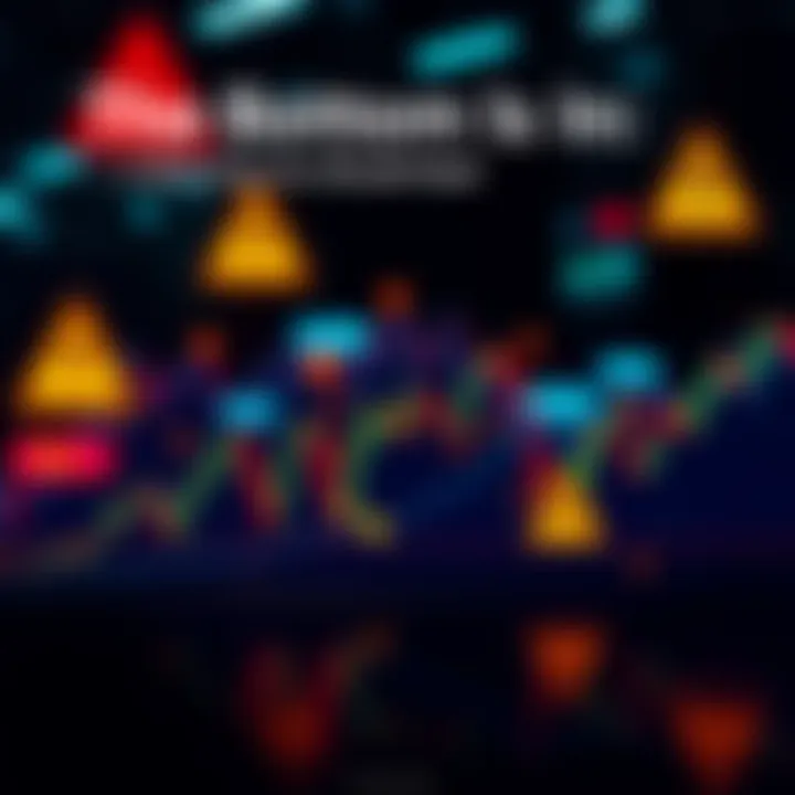 Market Trend Analysis Graph showing a downward trend with indicators suggesting a market bottom, caution signs in the background