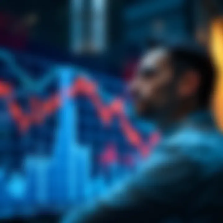 A graph showing HBAR price drops with a calm investor looking at it, representing rational investing in volatile markets.