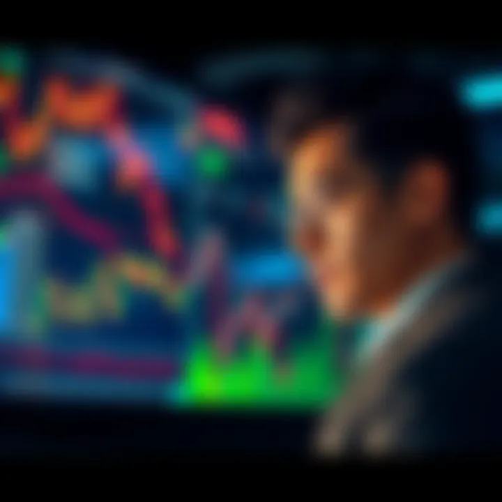 Market Trends Observation A person watching stock market charts with a thoughtful expression, reflecting on market fluctuations and emotions.